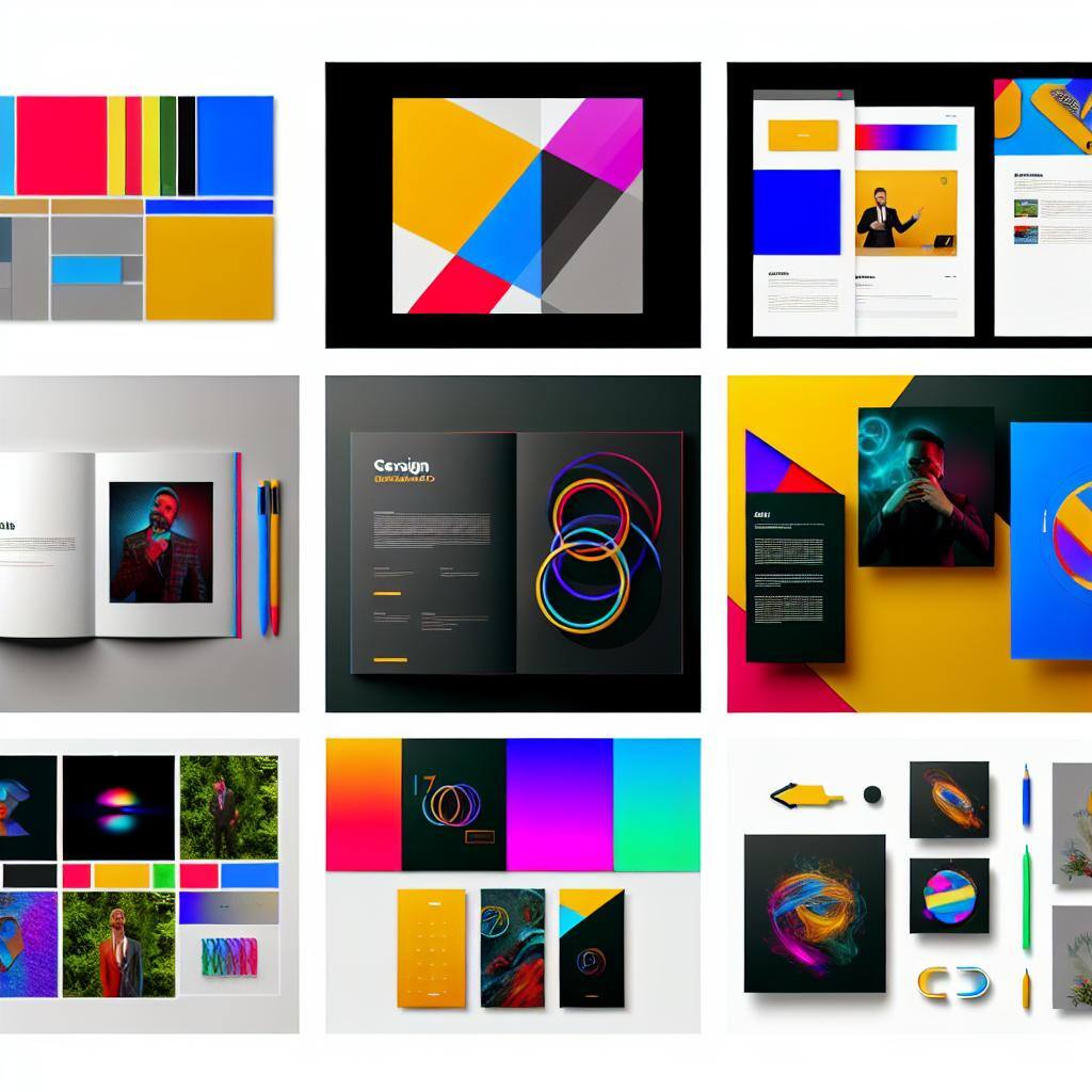 A sleek, modern design portfolio with vibrant colors and unique layouts, showcasing a variety of creative projects.